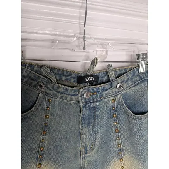 ego strappy waisted studded detail flare jeans blue vintage Size 4 No Belt - Picture 5 of 8